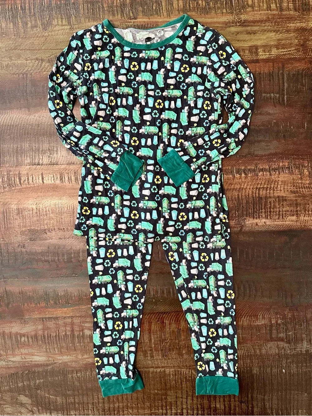 Green and Black Recycling Truck Kids Pajama Set